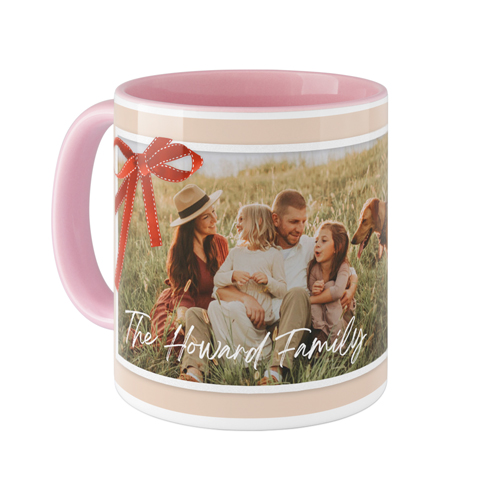 Holiday Bow Mug, Pink, , 11oz, Beige, sand