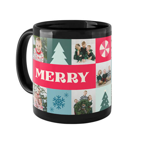 Merry Grid Mug, Black,  , 11oz, Red