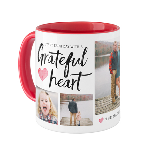 Grateful Heart Mug, Red,  , 11oz, White