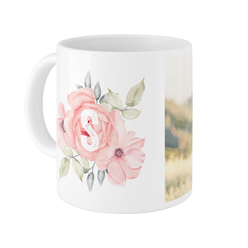 Floral Initial Mug, White,  , 11oz, Pink