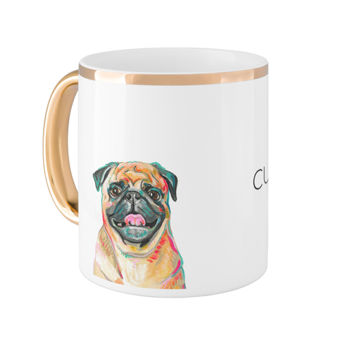 Pug Custom Text Mug, Gold Handle,  , 11oz, Multicolor