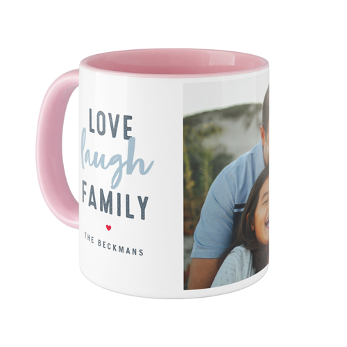 Love Laugh Family Mug, Pink,  , 11oz, White