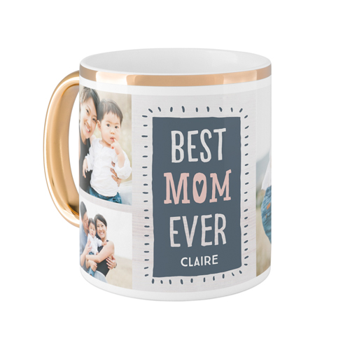Best Mom Heart Mug, Gold Handle,  , 11oz, Gray