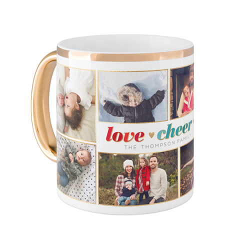 Love Heart Cheer Heart Mug, Gold Handle,  , 11oz, White