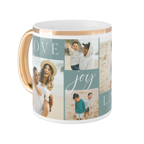 Love Joy Laughter Mug, Gold Handle, , 11oz, Blue, cedar
