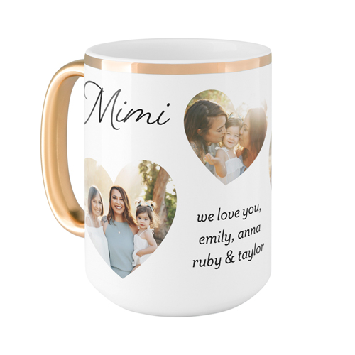 Heart Cutout Trio Mug, Gold Handle, , 15oz, White, white