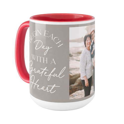 Begin Each Day Mug, Red, , 15oz, Brown, taupe