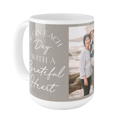 Begin Each Day Mug, White, , 15oz, Brown, taupe