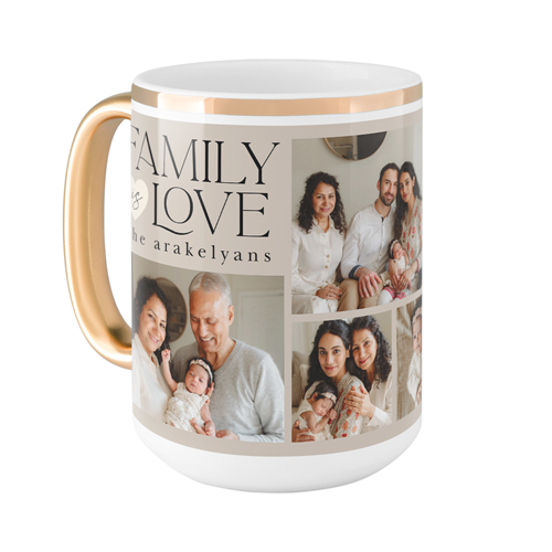 Family Is Love Mug, Gold Handle,  , 15oz, Brown