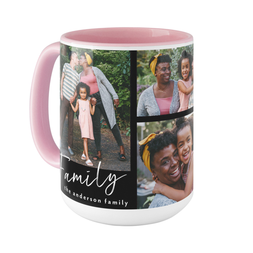 Family Tilt Script Mug, Pink,  , 15oz, Black