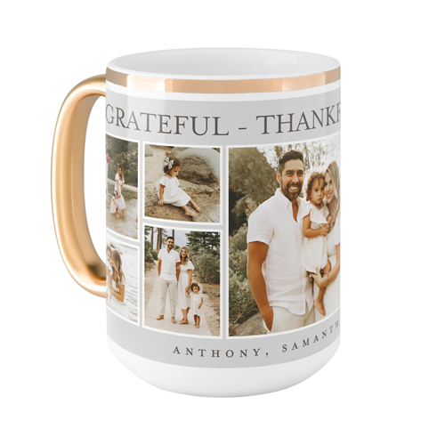 Grateful Thankful Blessed Frames Mug, Gold Handle, , 15oz, Gray, silver lining