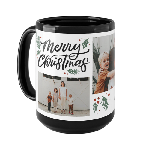 Merry Christmas Evergreen Mug, Black,  , 15oz, White