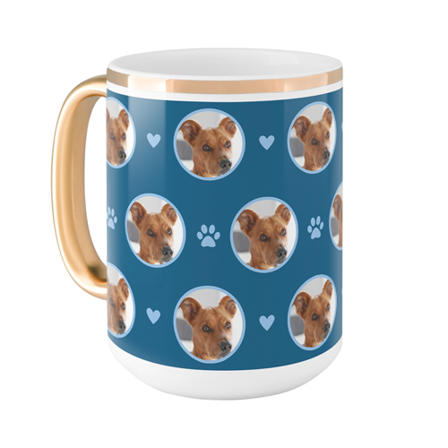 Floating Paws and Pets Mug, Gold Handle, , 15oz, Blue, slate blue