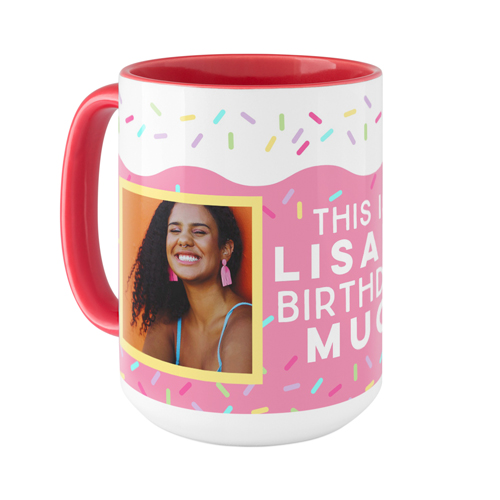 Sweet Birthday Cake Mug, Red,  , 15oz, Pink