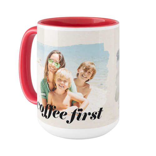 Brushstrokes Mug, Red, , 15oz, Beige, antique white