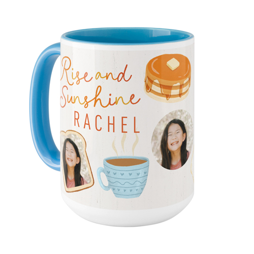 Floating Faces and Coffee Mug, Light Blue,  , 15oz, Beige