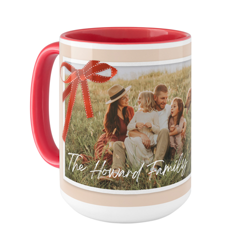Holiday Bow Mug, Red, , 15oz, Beige, sand