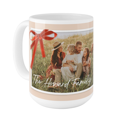 Holiday Bow Mug, White, , 15oz, Beige, sand