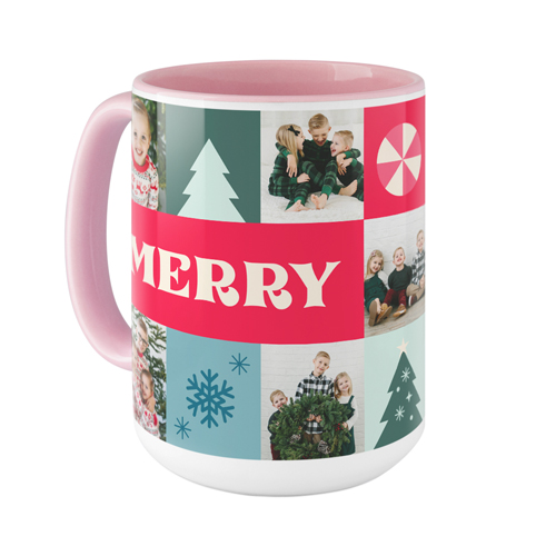 Merry Grid Mug, Pink, , 15oz, Red, bright red
