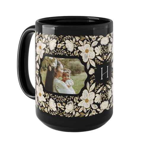 Classic Monogram Floral Mug, Black,  , 15oz, Black