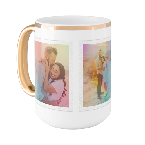 Rainbow Aura Frame Mug, Gold Handle, , 15oz, White, white