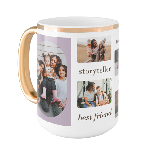 Traits of the Best Mug, Gold Handle, , 15oz, Purple, pansy