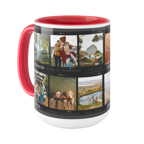 Travel Film Collage Mug, Red, , 15oz, Gray, charcoal