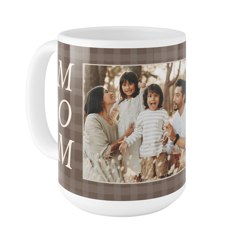 Rustic Plaid Mom Mug, White, , 15oz, Beige, antique white