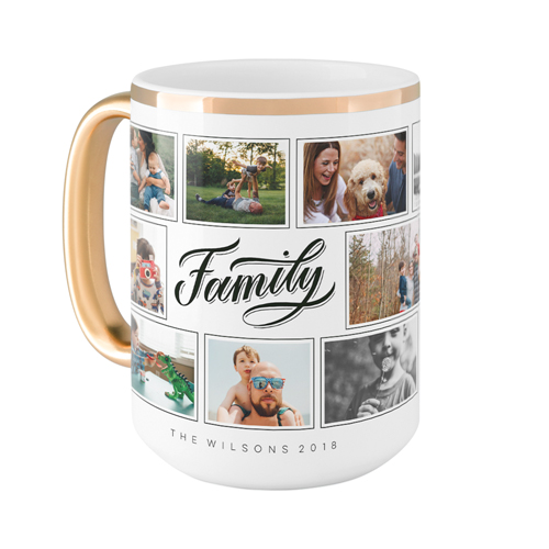 Family Script Mug, Gold Handle,  , 15oz, Black