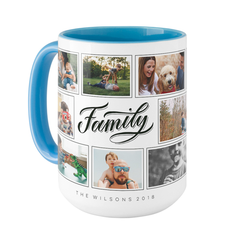 Family Script Mug, Light Blue,  , 15oz, Black