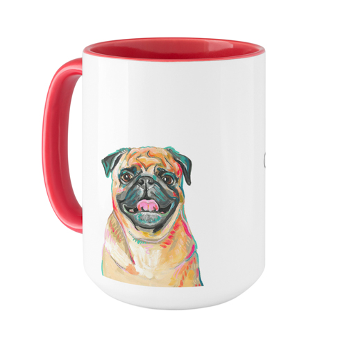 Pug Custom Text Mug, Red,  , 15oz, Multicolor