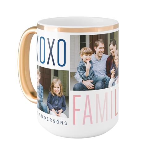 Family Love Hugs Mug, Gold Handle,  , 15oz, White