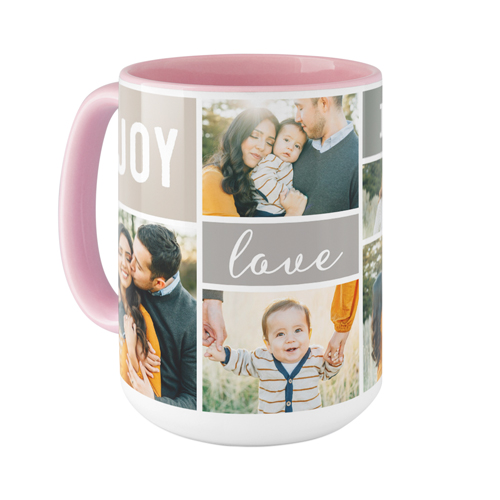 Joy Love Family Mug, Pink,  , 15oz, Gray
