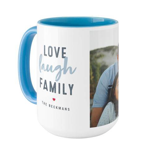 Love Laugh Family Mug, Light Blue,  , 15oz, White