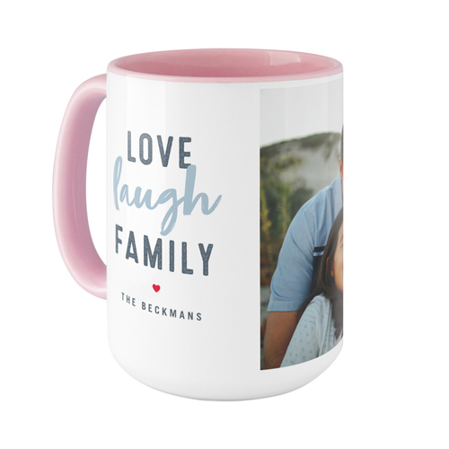 Love Laugh Family Mug, Pink,  , 15oz, White