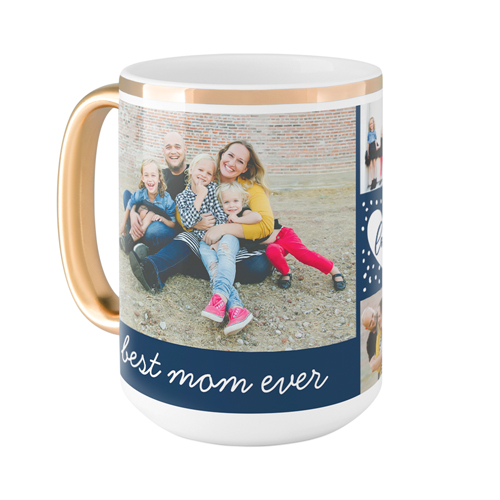 Love Script Grid Mug, Gold Handle,  , 15oz, Blue