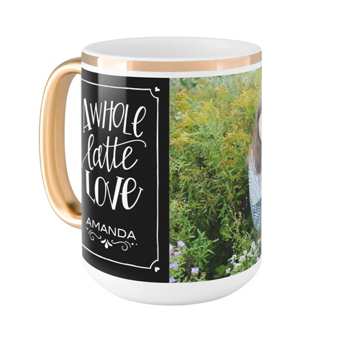 Whole Latte Love Mug, Gold Handle,  , 15oz, Black