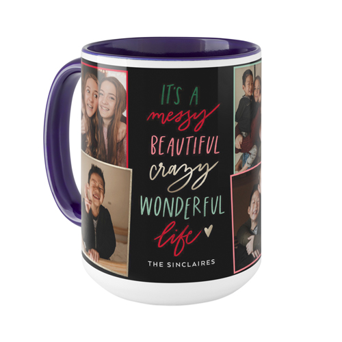 Messy Beautiful Crazy Life Mug, Blue,  , 15oz, Black