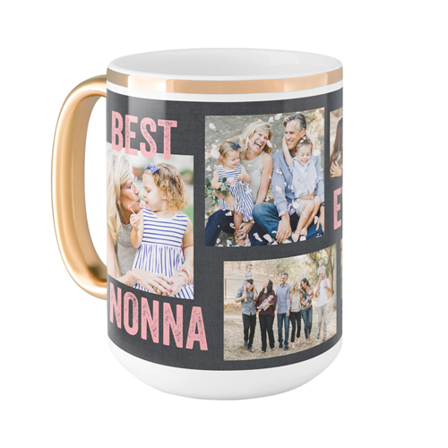Best Ever Collage Mug, Gold Handle, , 15oz, Pink, shrimp