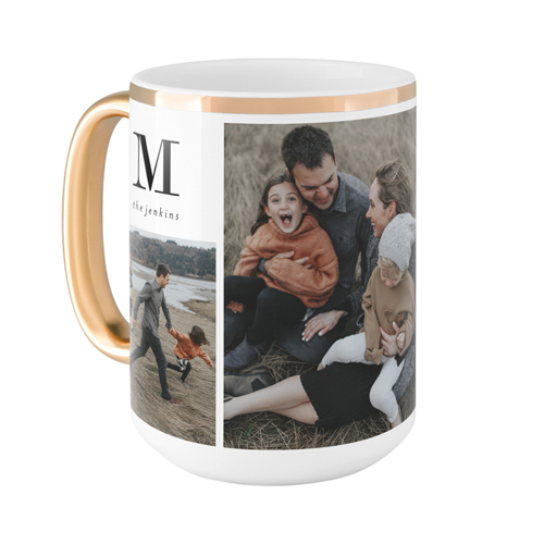 Monogram Family Mug, Gold Handle,  , 15oz, White