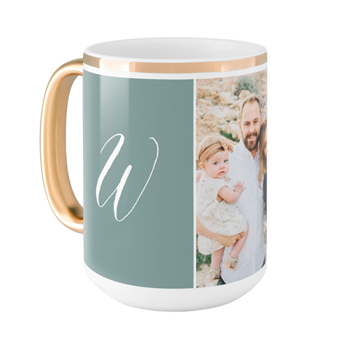 Gallery Trio Monogram Mug, Gold Handle, , 15oz, Multicolor, Multi
