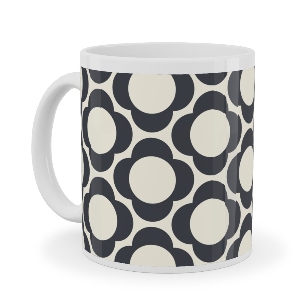 Lotta's Scandi Daisy - Navy on Cream Ceramic Mug, White, , 11oz, Beige, Pearl