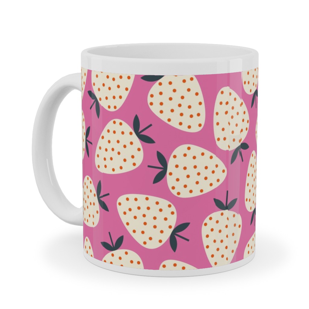 Strawberries - Cream on Pink Ceramic Mug, White,  , 11oz, Pink