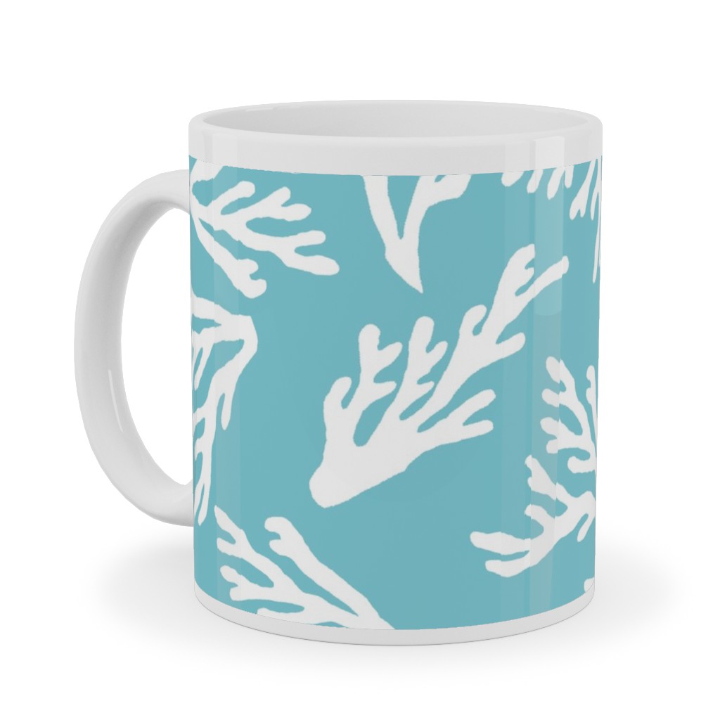 Coral - Turquoise Ceramic Mug, White, , 11oz, Blue, True Blue