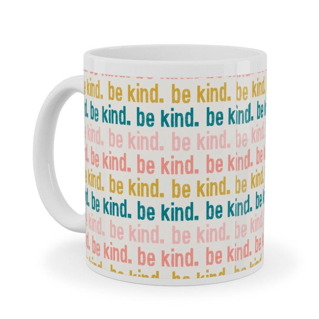 Be Kind - Pink, Coral, Teal Ceramic Mug, White, , 11oz, Multicolor