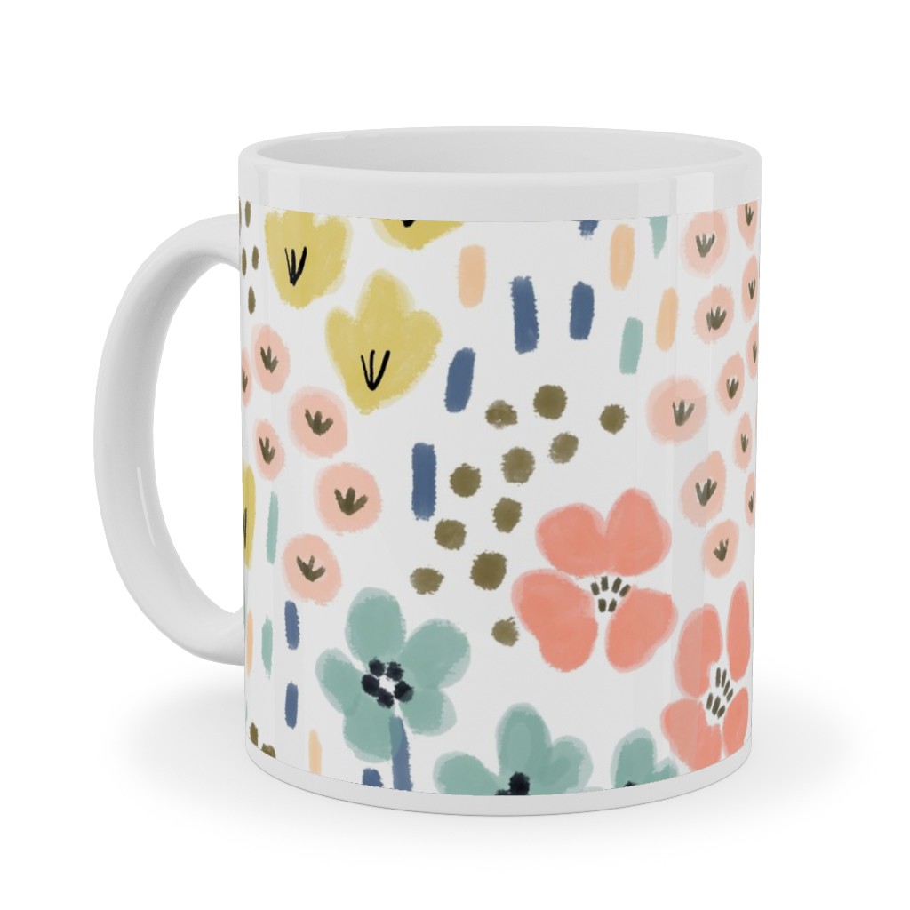 April Bits Vintage - Pink Ceramic Mug, White, , 11oz, Pink, Bright Pink