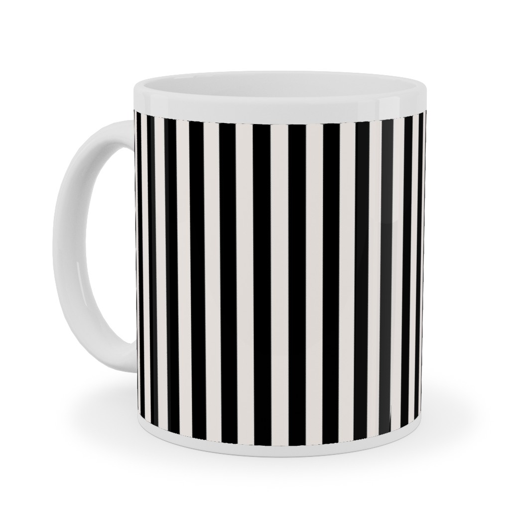 Basic Stripe - Black and Cream Ceramic Mug, White,  , 11oz, Black