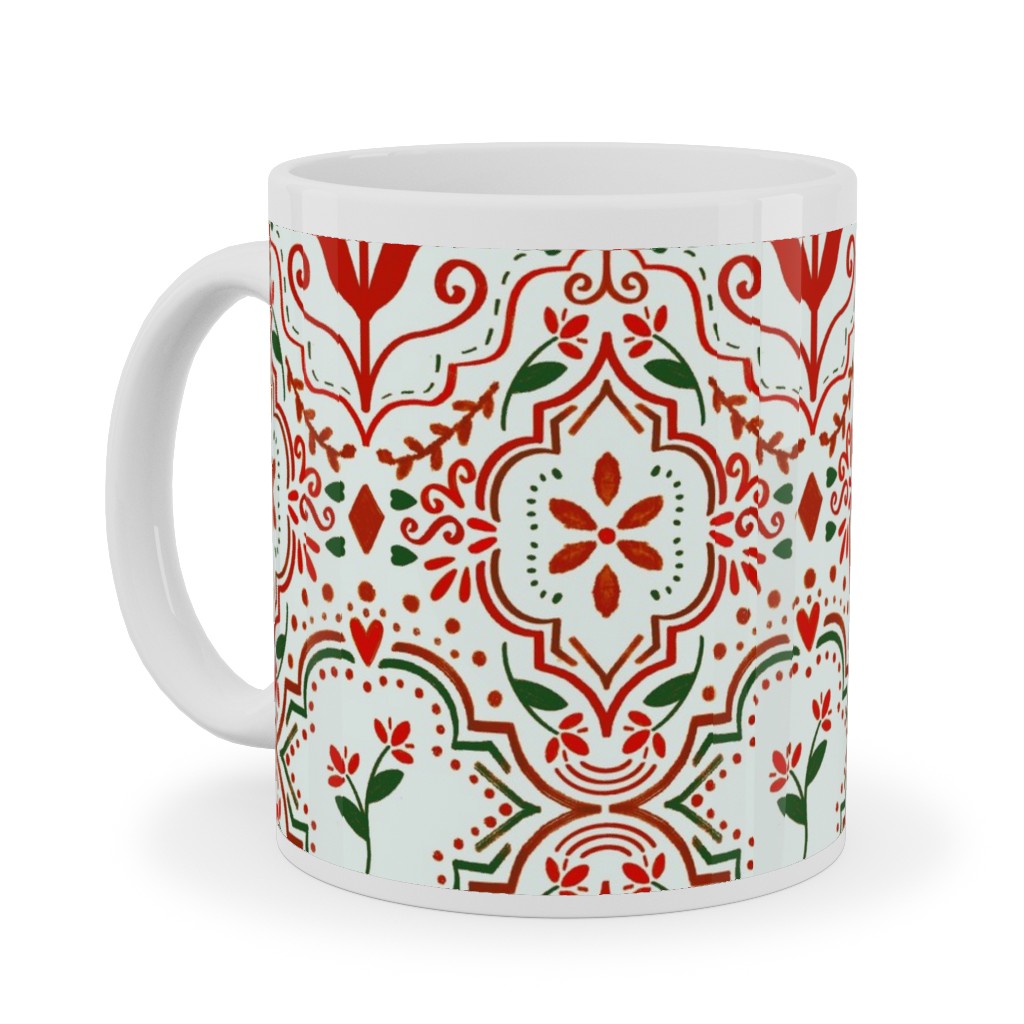 Moroccan Christmas Ceramic Mug, White,  , 11oz, Red