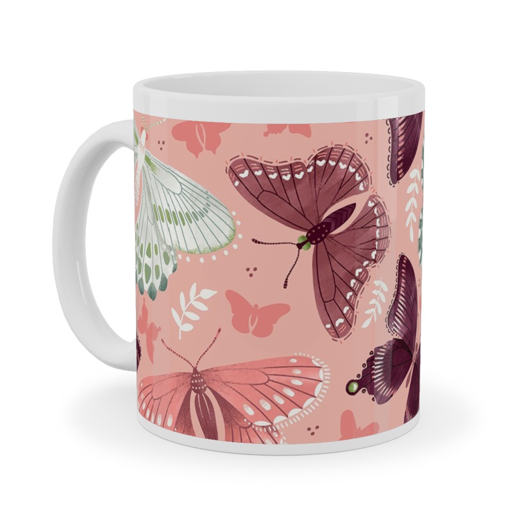 Romantic Butterflies - Pink Ceramic Mug, White, , 11oz, Pink, Bright Pink