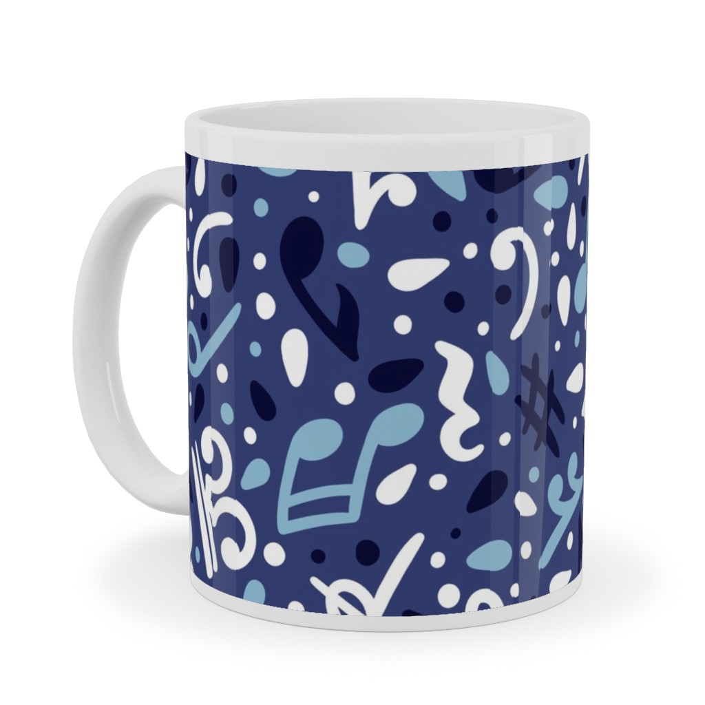 Music Notes and the Blues Ceramic Mug, White,  , 11oz, Blue